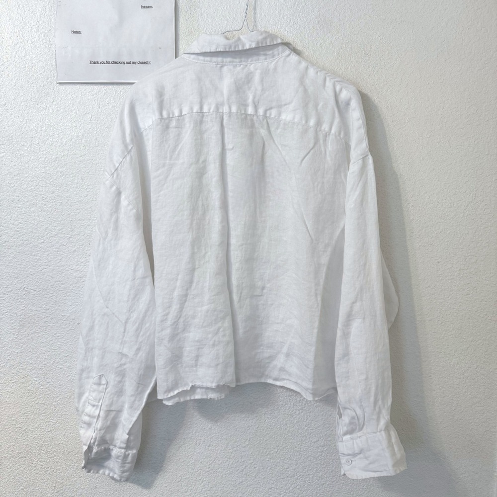 Calligraphie 100% Linen Button Down Shirt Womens XL White Minimalist Classic - Picture 3 of 5